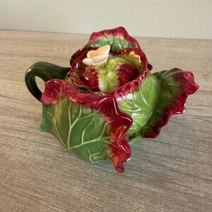Vintage Red Leaf Lettuce Kale Shaped Teapot by Jay Willfred for Andrea Sadek